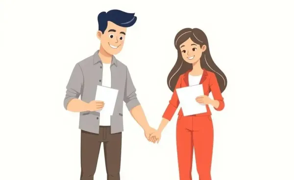 A couple looking at a financial document with calm expressions