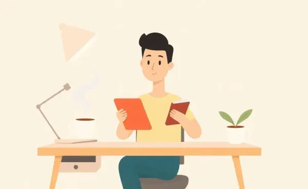 Person calmly planning finances with a cup of coffee