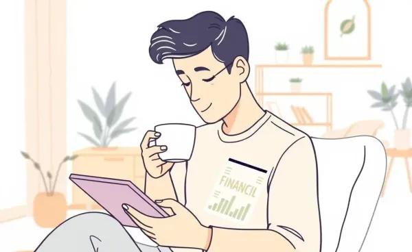Person reviewing financial plans with coffee at home
