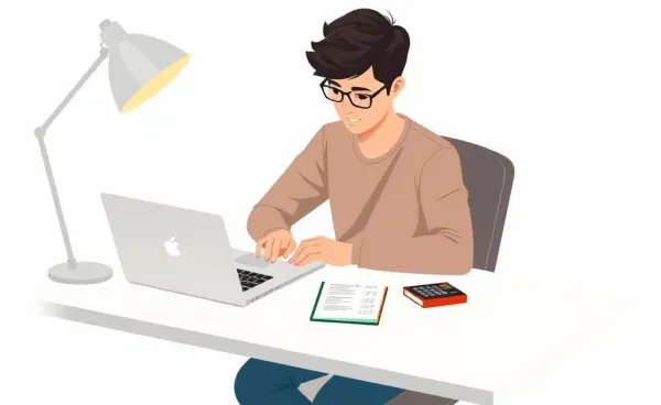A young person at a desk planning finances