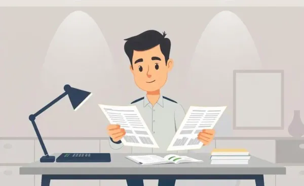 A person reviewing financial documents at a desk, symbolizing planning and security.
