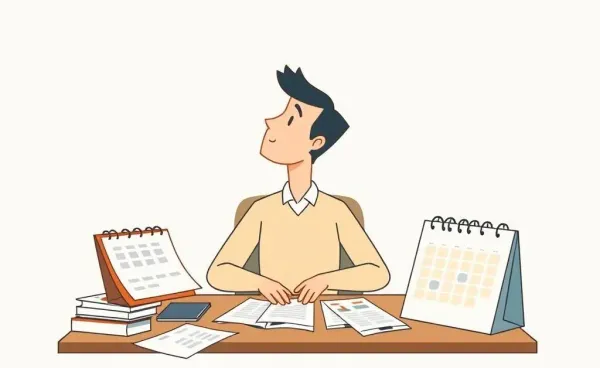 Person planning finances at a desk with documents and a calendar
