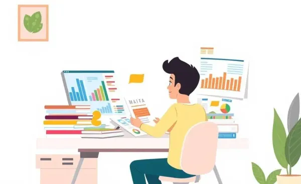 A person planning finances at a desk with charts and a laptop