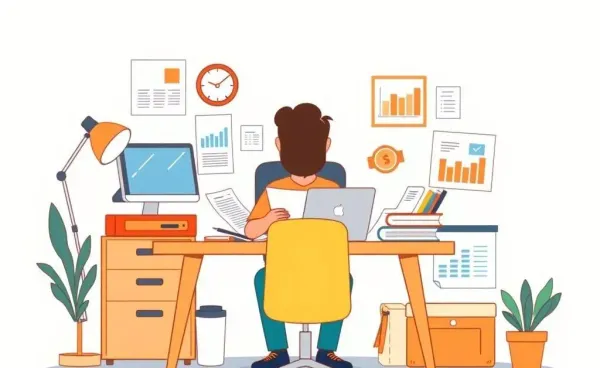 Person surrounded by tools for financial planning on a desk