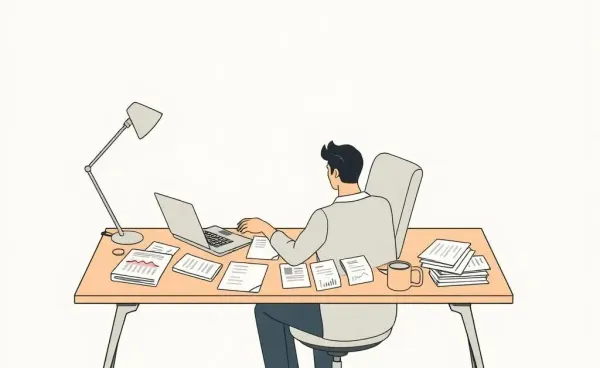 A person at a desk planning finances with documents and a laptop