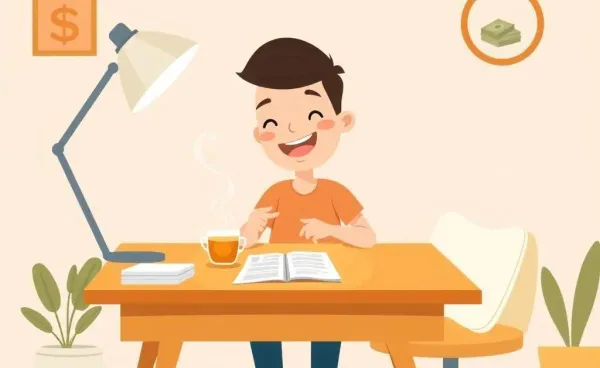 Person organizing financial plan at a cozy desk with tea
