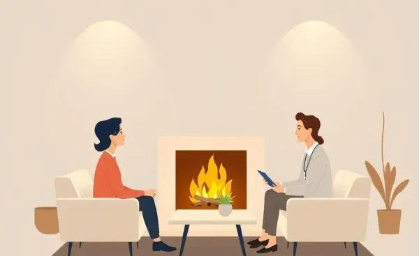Illustration of a peaceful financial planning session by the fireplace