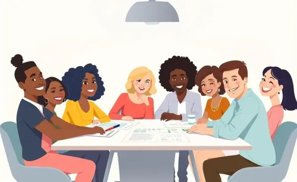A cartoon image of people planning their finances together.