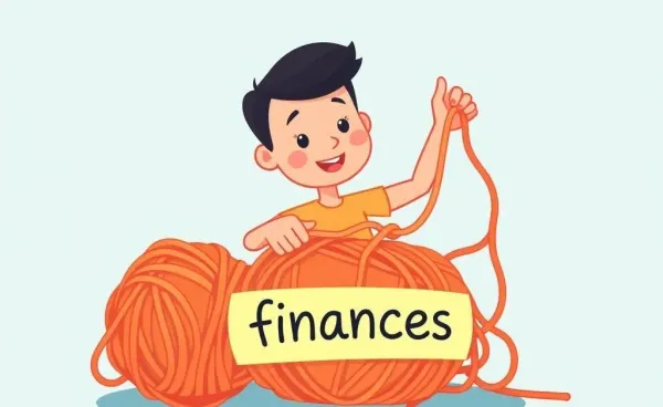 A whimsical depiction of simplifying financial concepts as a tangled yarn being unraveled