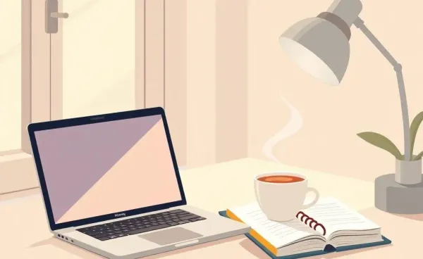 A cozy workspace with a laptop and a planner indicating financial planning.