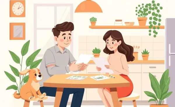 A couple discussing financial planning at a kitchen table