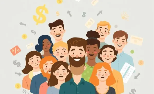 Cartoon illustration showing people with financial symbols signifying protection