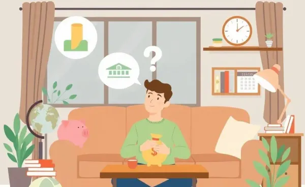 A person contemplating investment choices in a cozy living room