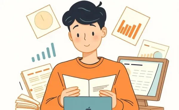 Hand-drawn image of a thoughtful moment over financial documents