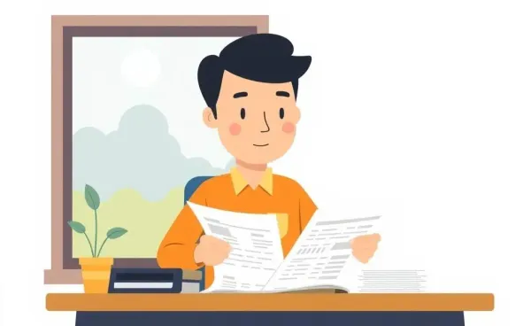 Person reviewing financial documents with a calm expression