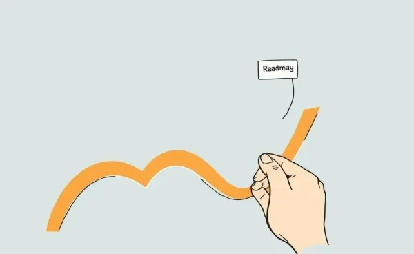 A roadmap with financial milestones marked by a hand with a pencil