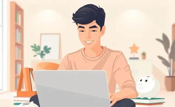 A young person checking their budget on a laptop in a modern room