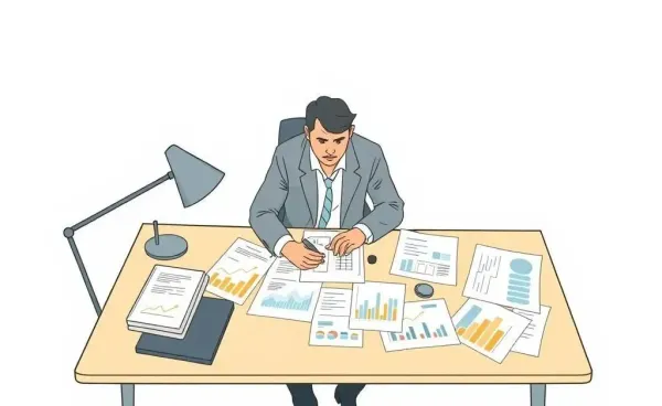 A financial planner reviewing investment charts and data at a desk