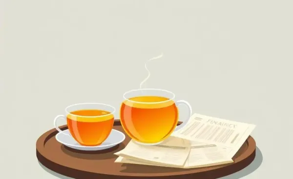 An inviting tea setup with financial papers, suggesting a serene and calm ambiance
