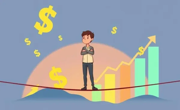 A person balancing finances on a tightrope