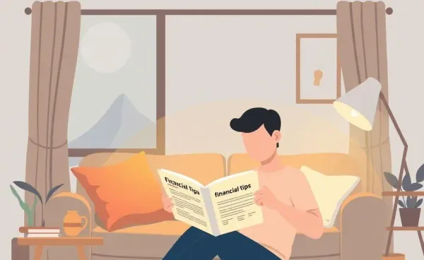 A person reading about financial tips in a cozy living room