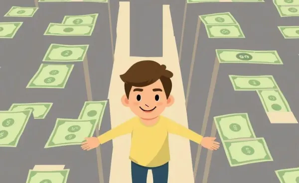 A calm person navigating through a financial maze