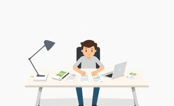 A calm person managing finances at a desk.