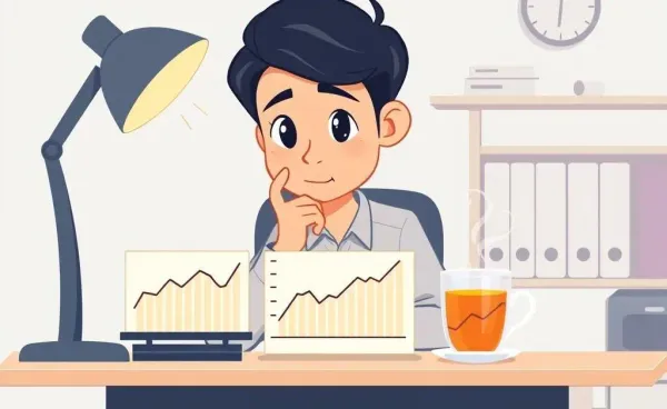 Person contemplating financial growth at a desk with a financial chart