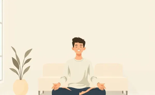 Person meditating in a peaceful minimalist room
