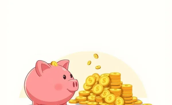 Cartoon of a person with a piggy bank full of coins