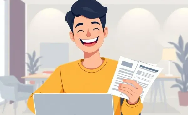 Person holding auto insurance papers with a laptop in a modern setting
