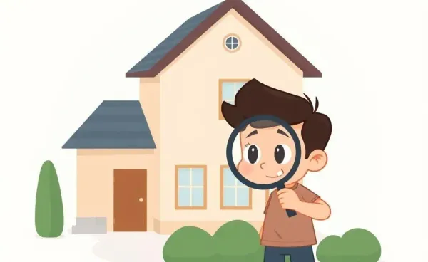 Illustration of a person examining a house with a magnifying glass