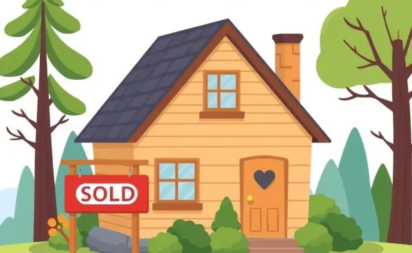 Illustration of a cozy home with a 'Sold' sign
