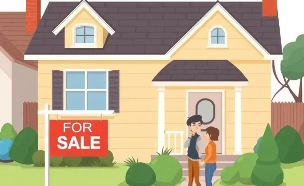 Young couple considering buying the home in front of them
