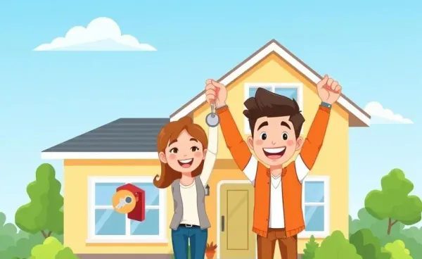 A couple proudly holding keys to their first single-family home.