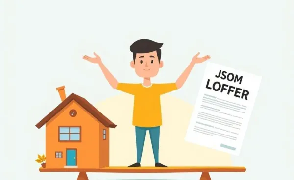 A person balancing a house and a job offer letter