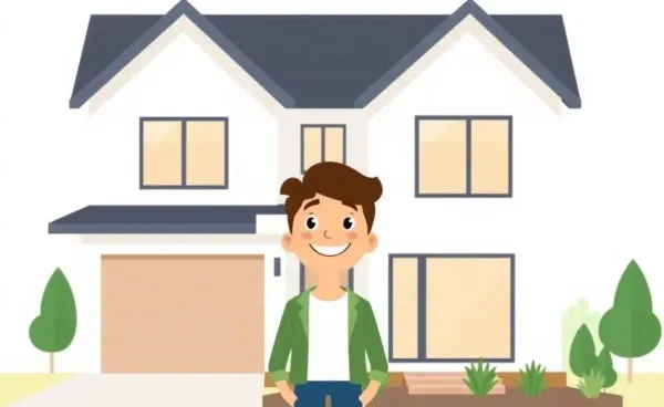 A person visibly surprised but happy in front of their new home
