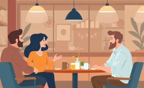 A group of individuals discussing mortgage options at a cozy cafe.