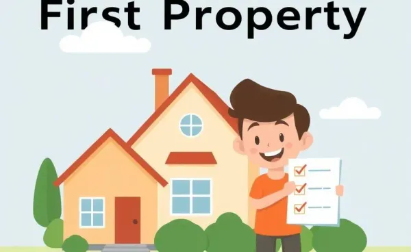 Cartoon of a person with a first property checklist