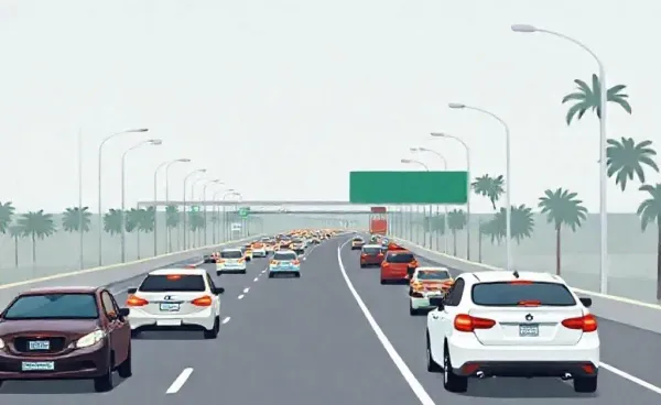Cars driving on a busy Florida highway seen from above