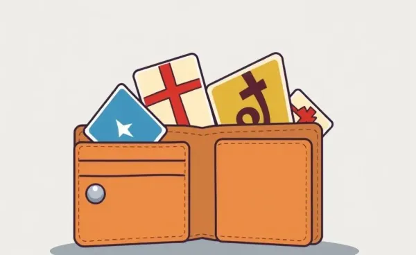 A cartoon depiction of an empty wallet with old gift cards
