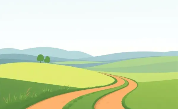 A serene landscape with a forked path, symbolizing choices