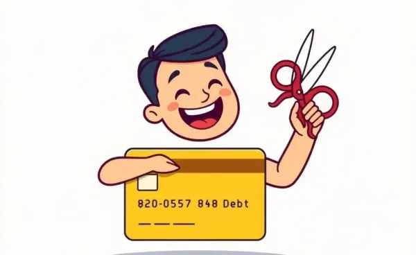 Person happily cutting credit card to symbolize debt freedom
