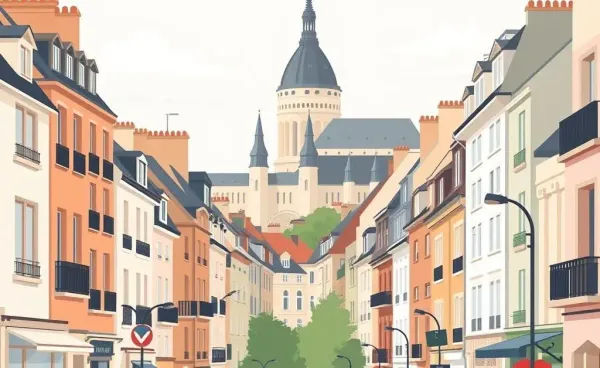 Illustration of a French cityscape with insurance symbols