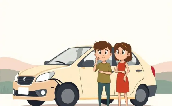 A cartoon showing two people discussing after a car accident