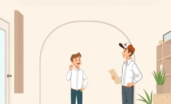 A friendly home inspector examining a bowed wall in a house