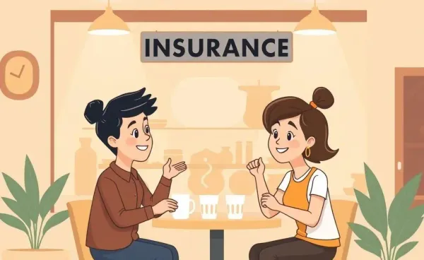 Two friends discussing insurance options over coffee