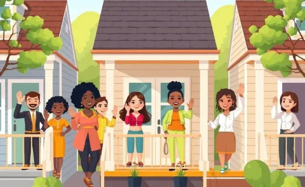 Image of neighbors waving from front porches, symbolizing friendly interactions