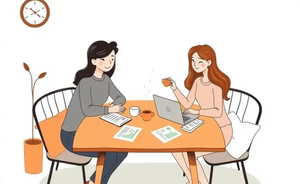 Two friends having a financial discussion over tea