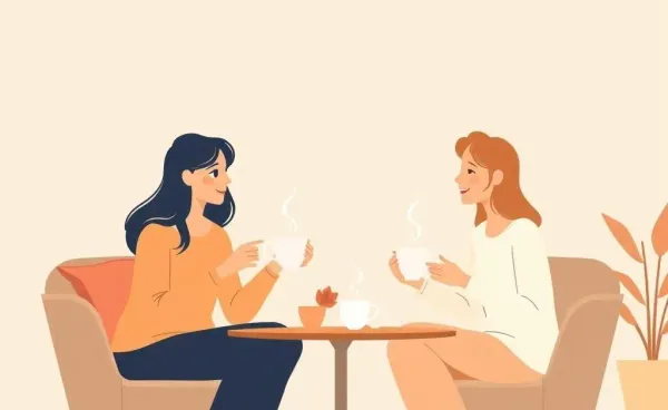 Two friends engaged in a warm financial discussion over tea.